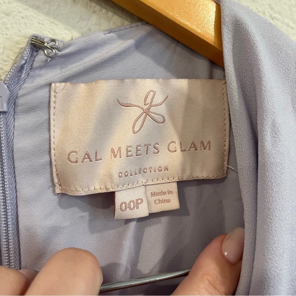 Gal Meets Glam Collection lavender gray draped front tie waist dress size 00P - Picture 2 of 8